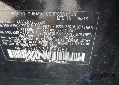 2018 Subaru Forester 2.5I Premium из США, поврежденный, VIN JF2SJAGC9JH589789